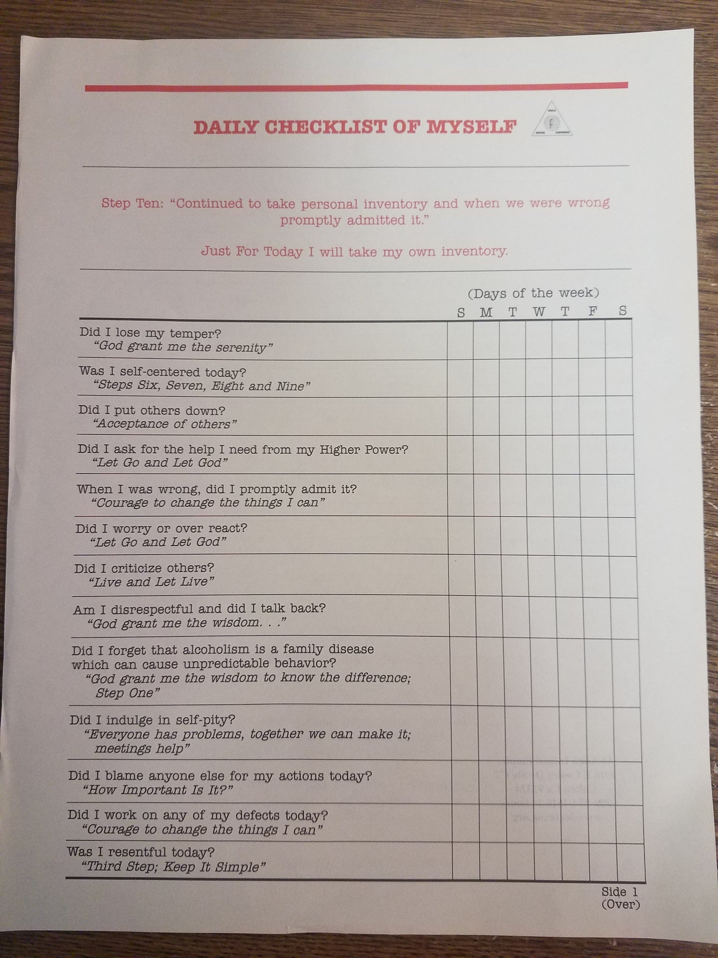 S-06 Daily Checklist of Myself