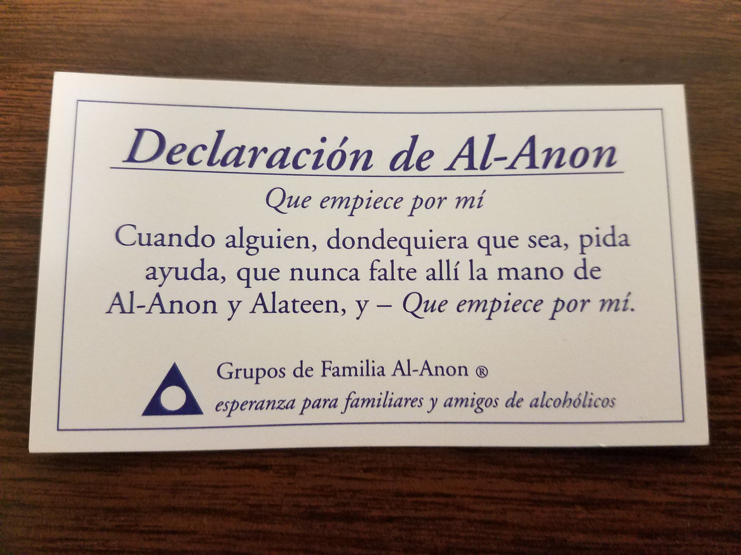 Tarjeta de declaracion "Que empice por mi"