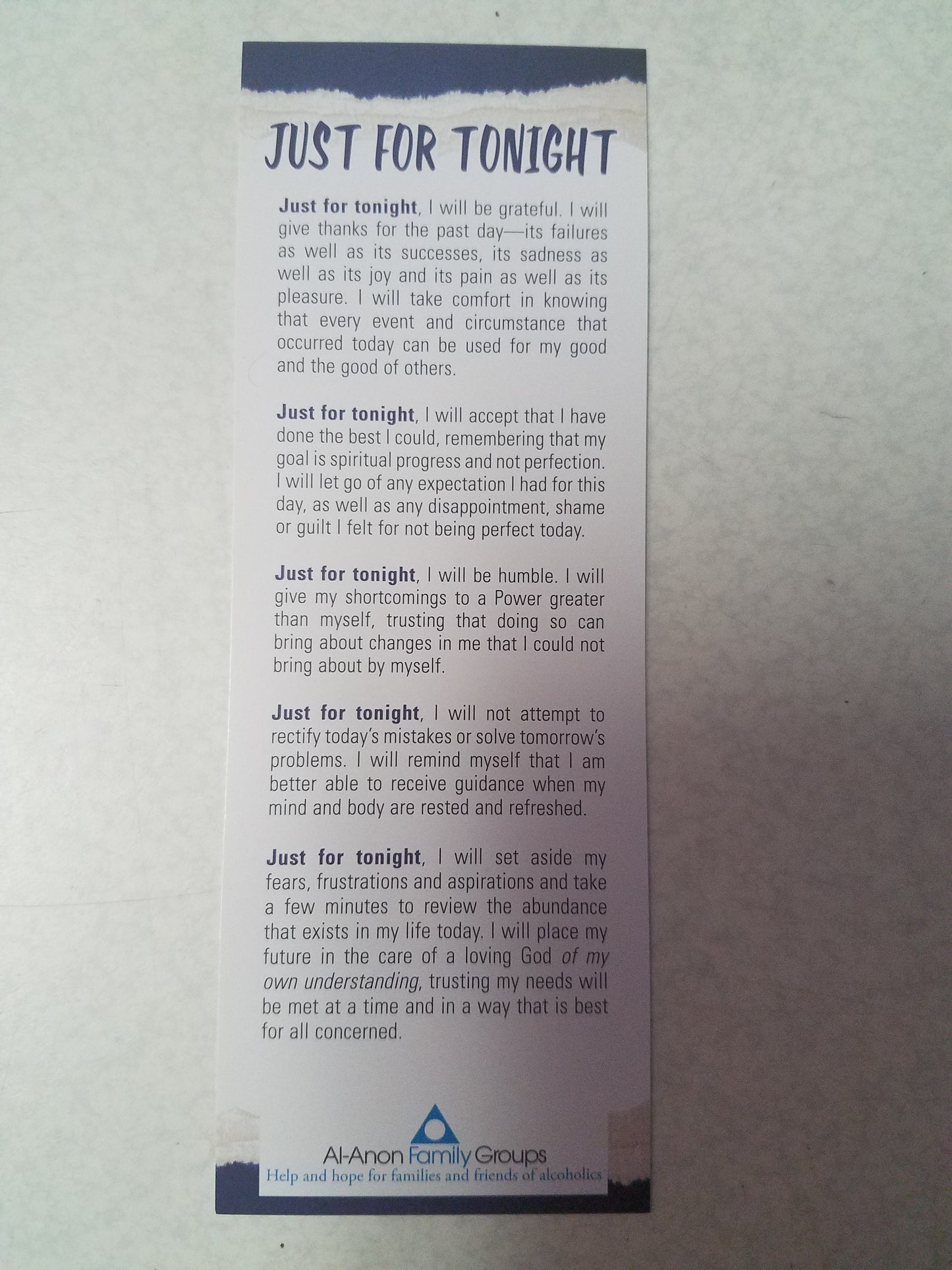 Just for Tonight, bookmarker