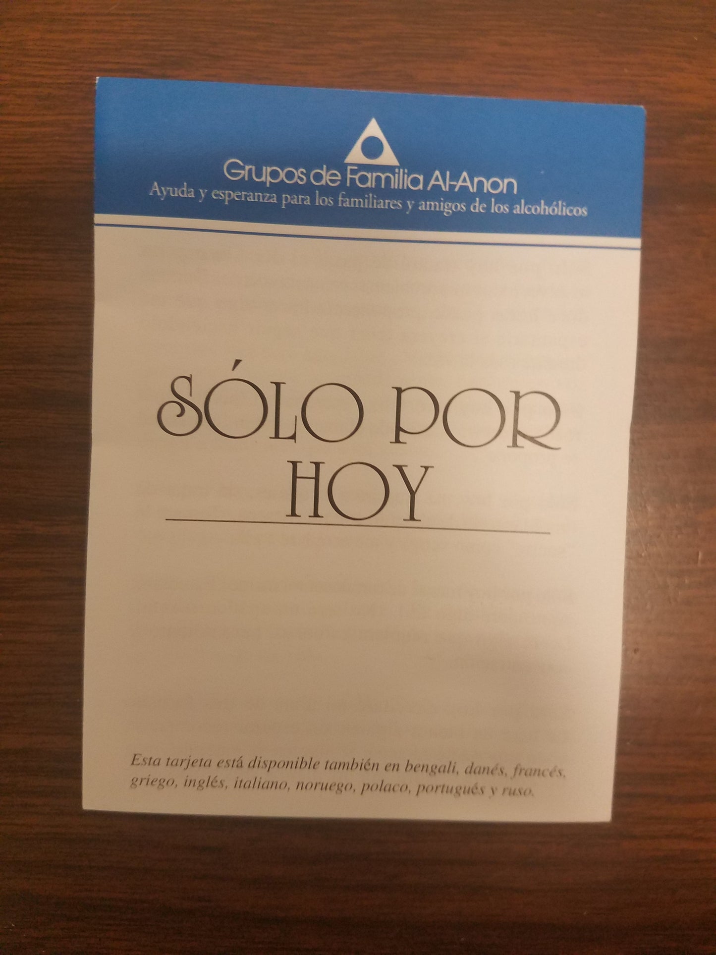 Al-Anon Solo por hoy (tarjeta)